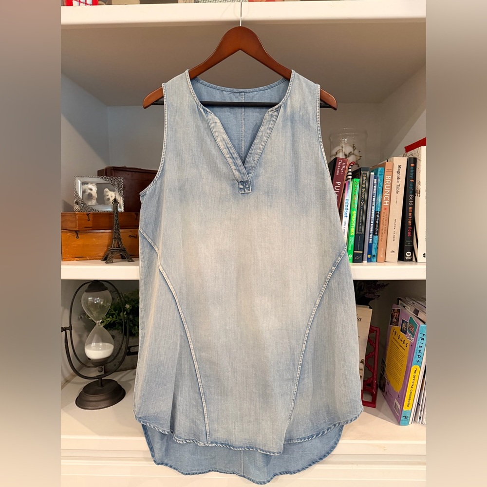 CUPSHE Denim V-Neck Mini Dress in Light Blue sz L